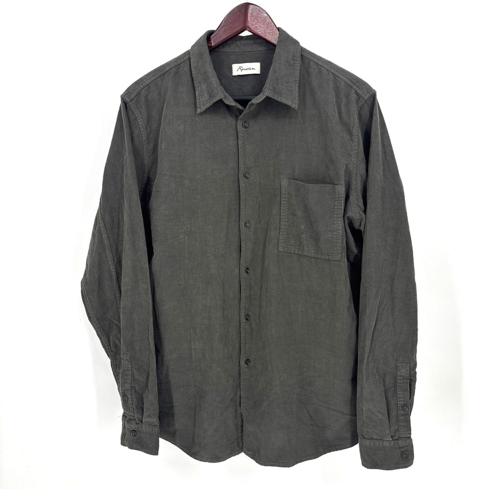 Rowan Nobel Men's Large Fine Wale Corduroy Button Up Shirt Gray Long Sleeve